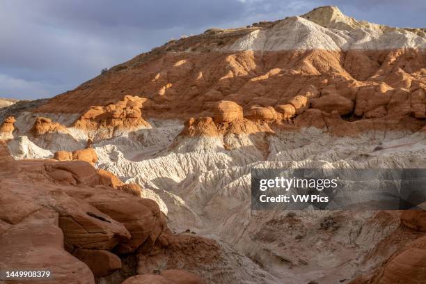 Colorful badlands in the Toadstools area o the Paria Rimrocks, Grand Staircase-Escalante National Monument, Utah. Winsor Member of the Carmel...