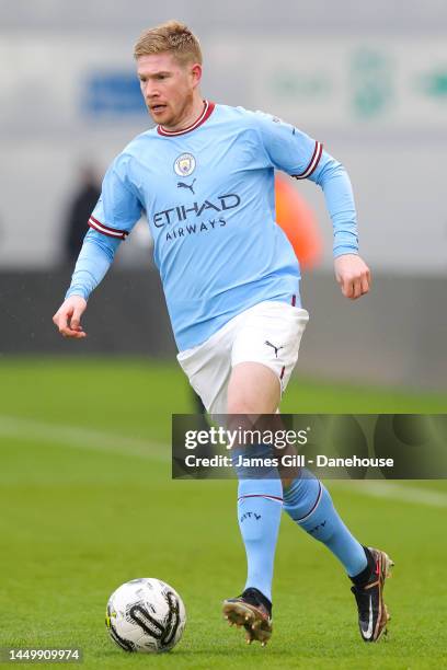 Kevin De Bruyne of Manchester City during the friendly match between Manchester City and Girona at Manchester City Academy Stadium on December 17,...