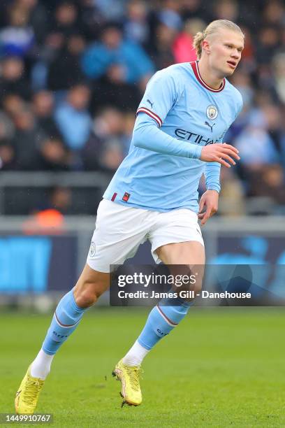 Erling Haaland of Manchester City during the friendly match between Manchester City and Girona at Manchester City Academy Stadium on December 17,...