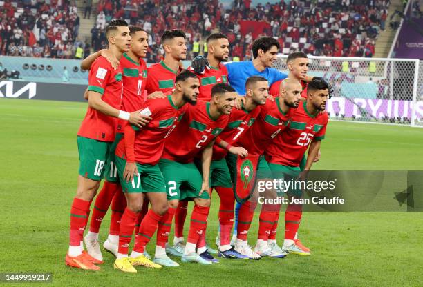 Team Morocco poses prior to the FIFA World Cup Qatar 2022 3rd Place match between Croatia and Morocco at Khalifa International Stadium on December...