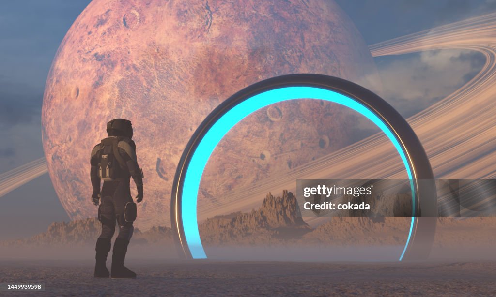 Astronaut vor dem Dimensionsportal