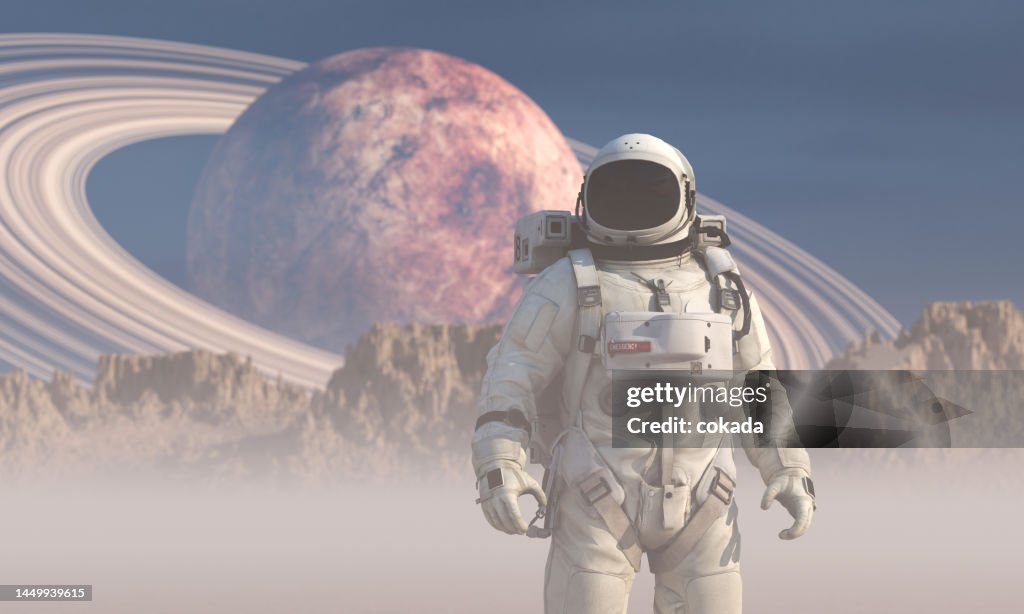 Astronaut exploring remote planet