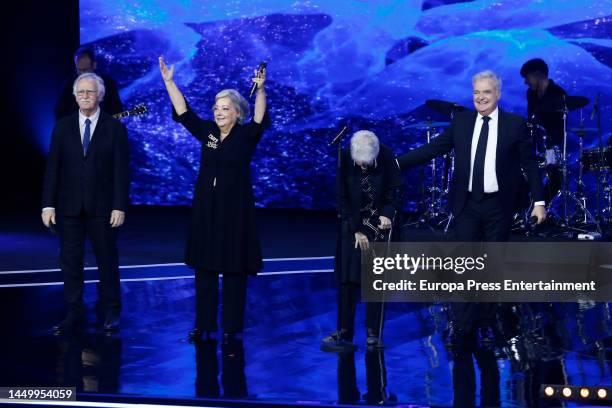 Iñaki Uranga, Estibaliz Uranga, Amaya Uranga and Carlos Zugiaga performing during the 28th Jose Maria Forque Awards gala on December 17 in Madrid,...