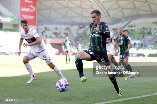 Neil Kilkenny of Western United in action during the round eight A-League Men's match between Western United and Western Sydney Wanderers at AAMI...