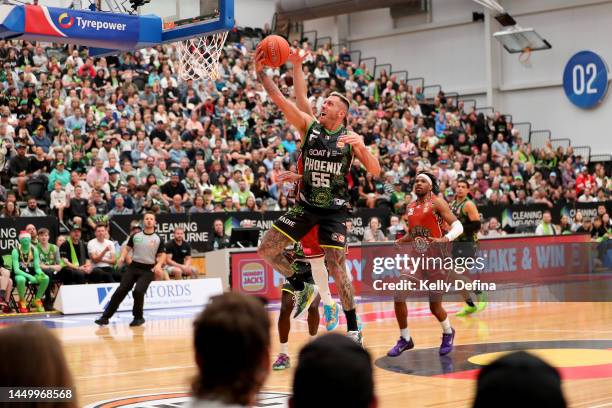 Mitchell Creek of the Phoenix drives to the basket during the round 11 NBL match between South East Melbourne Phoenix and Sydney Kings at Gippsland...