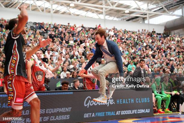 Chase Buford, Coach of the Kings reacts during the round 11 NBL match between South East Melbourne Phoenix and Sydney Kings at Gippsland Regional...