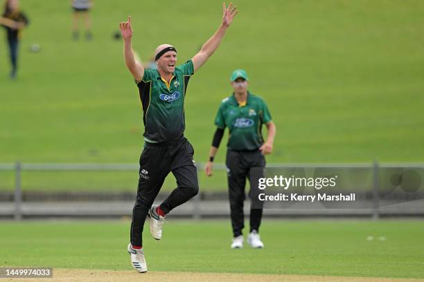 Seth Rance of the Central Stags reacts during the Ford Trophy match between the Central Stags and Wellington Firebirds at McLean Park, on December 18...