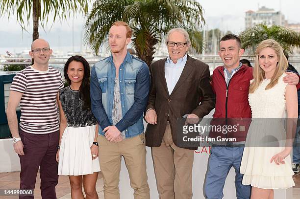 Actors Gary Maitland, Jasmin Riggins, William Ruane, Director Ken Loach, Paul Brannigan and Siobhan Reilly pose at the 'The Angels' Share' photocall...