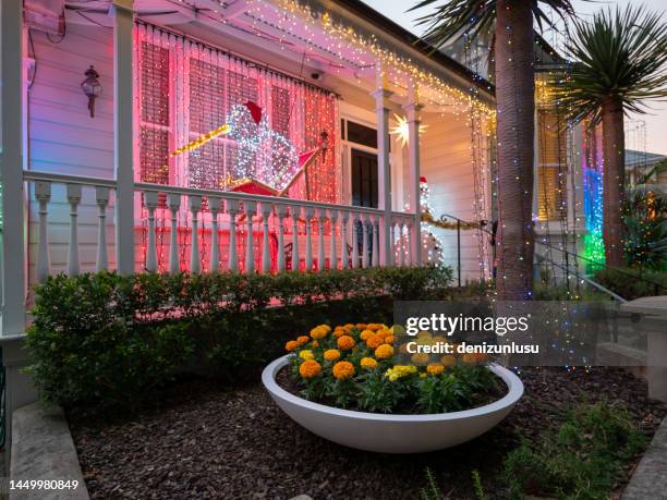 christmas decorations on home in auckland, new zealand - new zealand christmas stock pictures, royalty-free photos & images