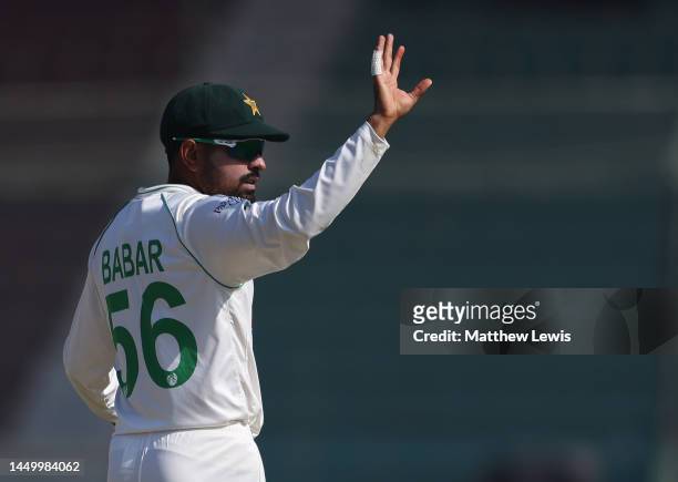 Babar Azam of Pakistan pictured during Day Two of the Third Test between Pakistan and England at Karachi National Stadium on December 18, 2022 in...