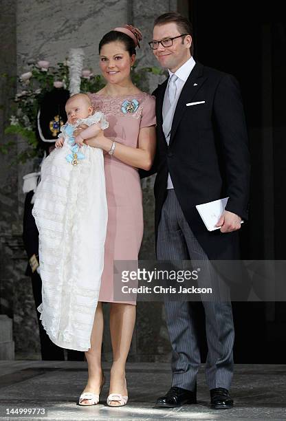Crown Princess Victoria of Sweden and Prince Daniel of Sweden attend the christening of their daughter and new Swedish heir to the throne Princess...