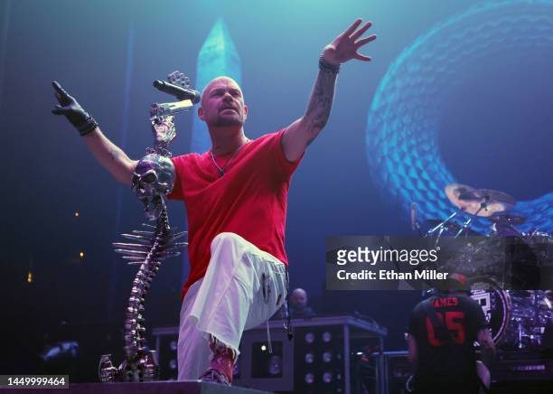 Singer Ivan Moody of Five Finger Death Punch performs at Michelob ULTRA Arena on December 17, 2022 in Las Vegas, Nevada.