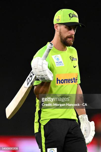 Alex Ross of the Thunder of the Thunder warms up during the Men's Big Bash League match between the Melbourne Renegades and the Sydney Thunder at...