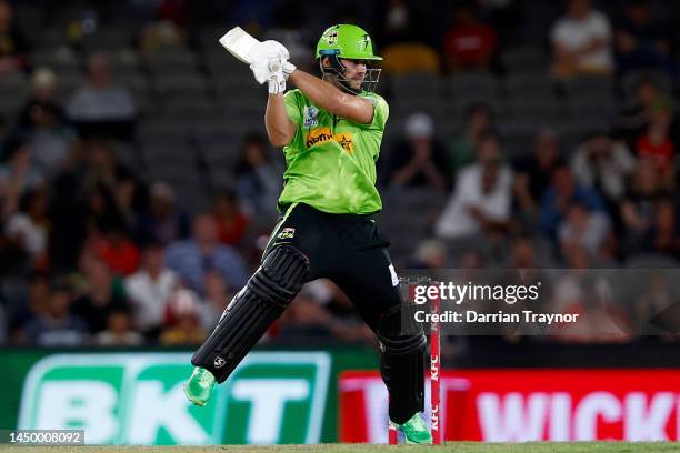 Rilee Rossouw of the Thunder bats during the Men's Big Bash League match between the Melbourne Renegades and the Sydney Thunder at Marvel Stadium, on...