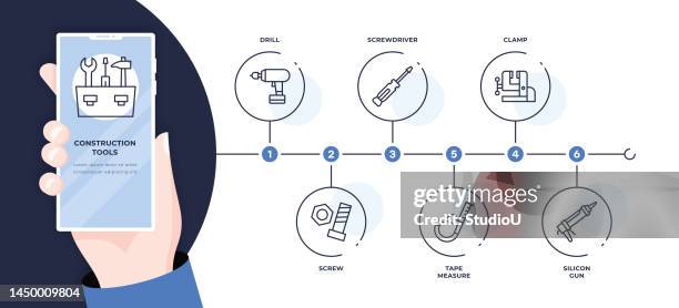 construction tools six steps timeline infographic template - chandelier icon stock illustrations