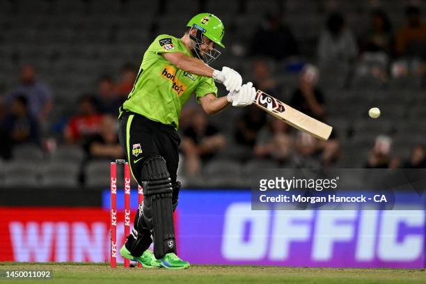Rilee Rossouw of the Thunder bats during the Men's Big Bash League match between the Melbourne Renegades and the Sydney Thunder at Marvel Stadium, on...