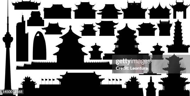 illustrazioni stock, clip art, cartoni animati e icone di tendenza di siluetta dei monumenti di pechino - pagoda