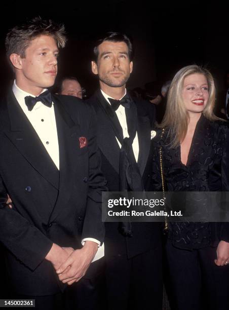 Actor Pierce Brosnan, son Christopher Brosnan and daughter Charlotte Brosnan attend the 49th Annual Golden Globe Awards on January 18, 1992 at...