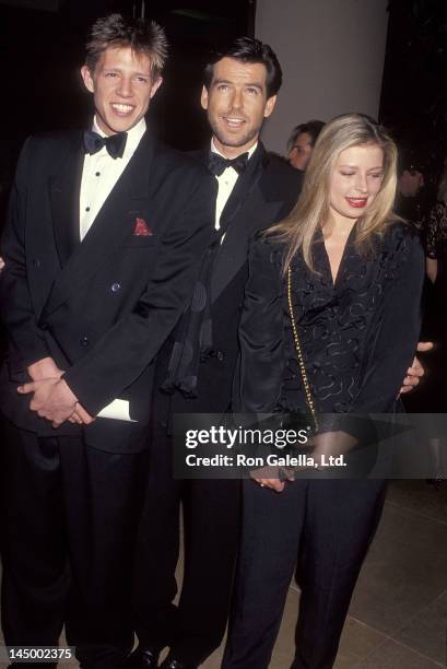 Actor Pierce Brosnan, son Christopher Brosnan and daughter Charlotte Brosnan attend the 49th Annual Golden Globe Awards on January 18, 1992 at...