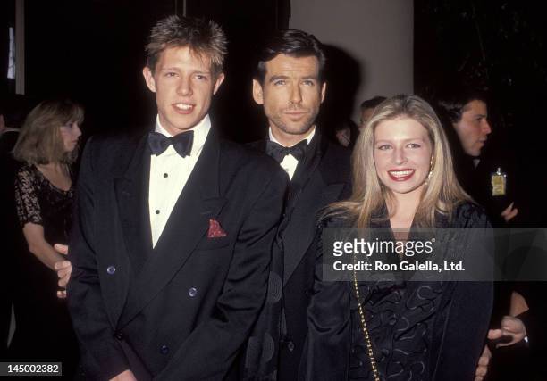 Actor Pierce Brosnan, son Christopher Brosnan and daughter Charlotte Brosnan attend the 49th Annual Golden Globe Awards on January 18, 1992 at...