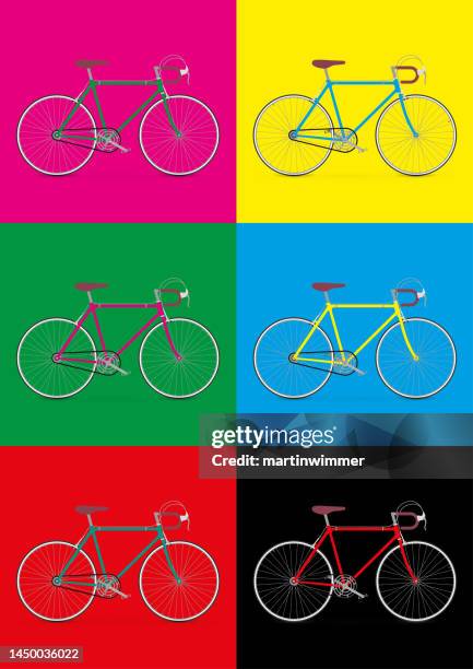 retro rennrad vektorzeichnung - cmyk farbmodell stock-grafiken, -clipart, -cartoons und -symbole