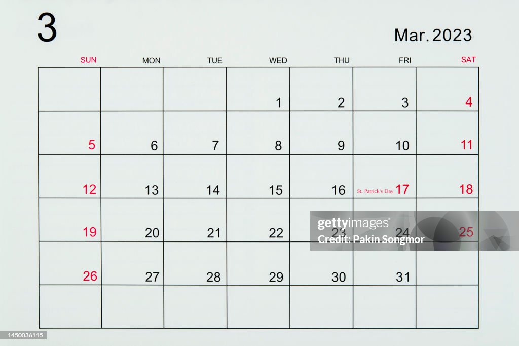 March 2023 is on the calendar desk.