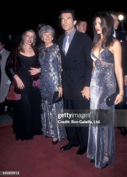 Actor Pierce Brosnan, girlfriend Keely Shaye Smith, his daughter Charlotte Brosnan and his mother May Smith attend the "Goldeneye" New York City...