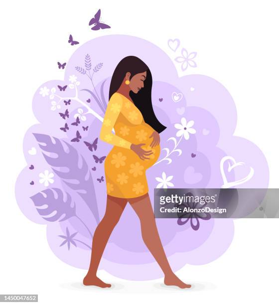 pregnancy. future indian mother care positive emotion. - brazilian ethnicity stock illustrations