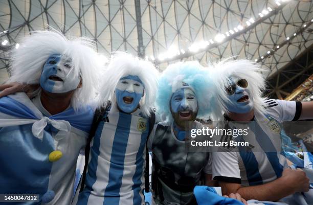 Argentina fans show their support prior to the FIFA World Cup Qatar 2022 Final match between Argentina and France at Lusail Stadium on December 18,...