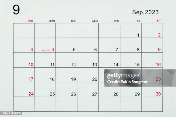 september 2023 is on the calendar desk. - september imagens e fotografias de stock