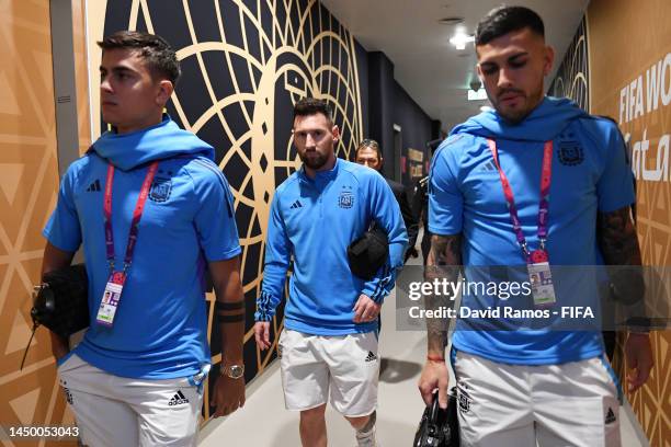 Lionel Messi of Argentina arrives at the stadium prior to the FIFA World Cup Qatar 2022 Final match between Argentina and France at Lusail Stadium on...