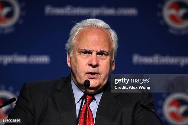 Fedex Chairman, President and CEO Frederick Smith addresses the 2012 America's Small Business Summit, hosted by U.S. Chamber of Commerce, May 22,...