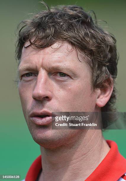 Steffen Freund, head coach of Germany U16's team ponders during the under 16's international friendly match between Germany and Denmark at the...