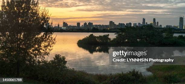 haikou jiangdong lake side sunset dawn - lynnhsin stock-fotos und bilder