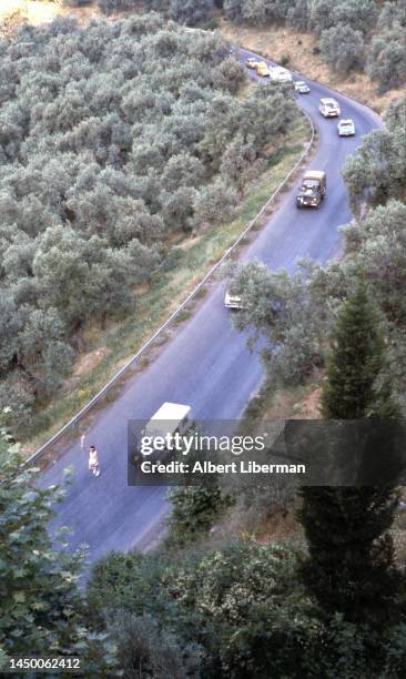 The route of the Olympic Flame Relay crosses beautiful countryside, goes through olive groves. XXII Summer Olympic Games, Moscow 1980s. .