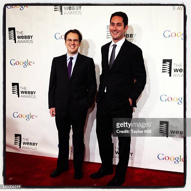 Instagram founders and co-CEOs Mike Krieger and Kevin Systrom attend the 16th Annual Webby Awards at Hammerstein Ballroom on May 21, 2012 in New York...