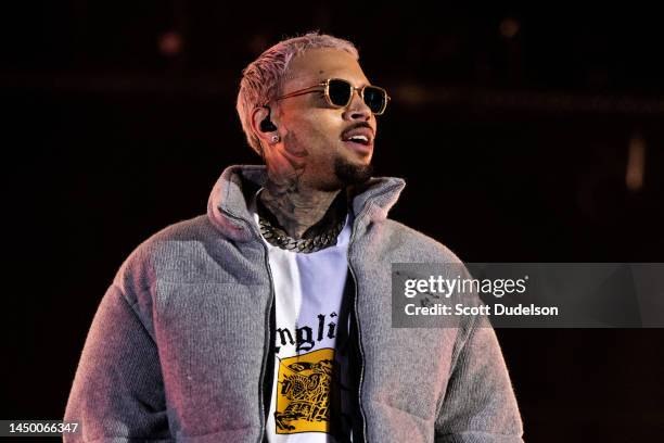 Singer Chris Brown performs onstage during the 1st annual In My Feelz Festival presented by Umbrella MGMT at Banc of California Stadium on December...