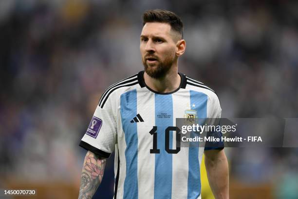 Lionel Messi of Argentina is seen prior to the FIFA World Cup Qatar 2022 Final match between Argentina and France at Lusail Stadium on December 18,...