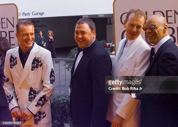 The Full Monty cast : Hugo Speer, Mark Addy, Steve Huison, Paul Barber at the 55th Annual Golden Globes Awards Show, January 18, 1998 in Beverly...