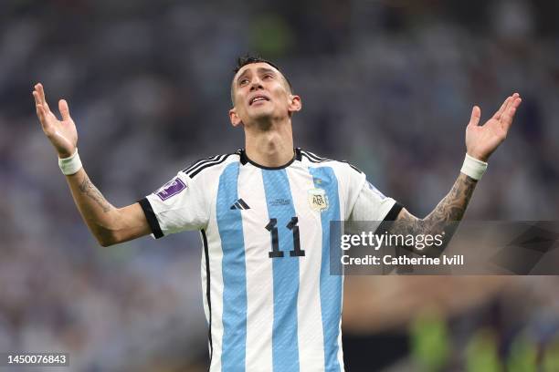 Angel Di Maria of Argentina celebrates after scoring the team's second goal during the FIFA World Cup Qatar 2022 Final match between Argentina and...