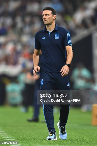 Lionel Scaloni, Head Coach of Argentina, looks on during the FIFA World Cup Qatar 2022 Final match between Argentina and France at Lusail Stadium on...