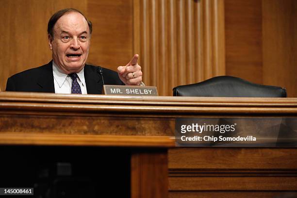 Senate Banking, Housing and Urban Affairs Committee ranking member Sen. Richard Shelby questions Futures Trading Commission Chairman Gary Gensler and...