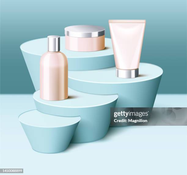 stockillustraties, clipart, cartoons en iconen met podium, cosmetics stand - etalage