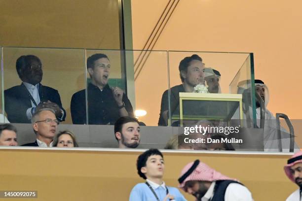 Jared Kushner and Elon Musk look on during the FIFA World Cup Qatar 2022 Final match between Argentina and France at Lusail Stadium on December 18,...