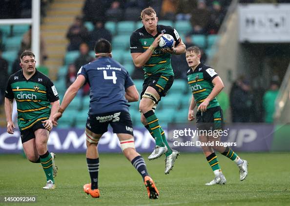 David Ribbans Rugby David Ribbans of Northampton Saints catches the ball during the... News ...