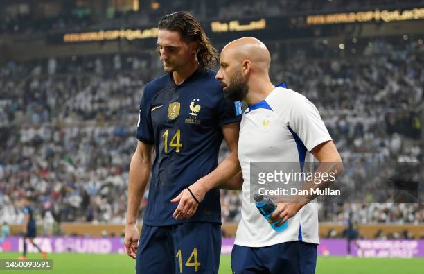 Adrien Rabiot of France is substituted off during the FIFA World Cup Qatar 2022 Final match between Argentina and France at Lusail Stadium on...
