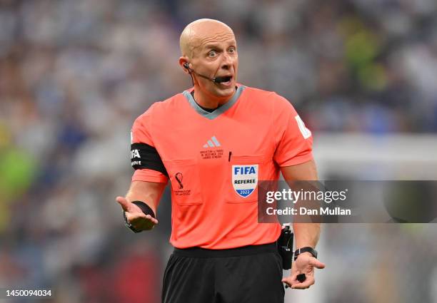 Referee Szymon Marciniak looks on during the FIFA World Cup Qatar 2022 Final match between Argentina and France at Lusail Stadium on December 18,...
