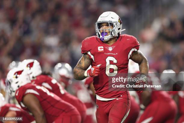Running back James Conner of the Arizona Cardinals during the NFL game at State Farm Stadium on December 12, 2022 in Glendale, Arizona. The Patriots...