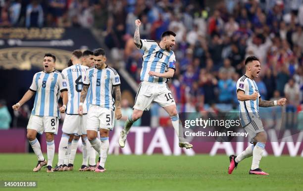 Lionel Messi of Argentina reacts in the penalty shoot out during the FIFA World Cup Qatar 2022 Final match between Argentina and France at Lusail...