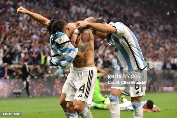 Gonzalo Montiel of Argentina celebrates after scoring their side's fourth and winning penalty during the FIFA World Cup Qatar 2022 Final match...